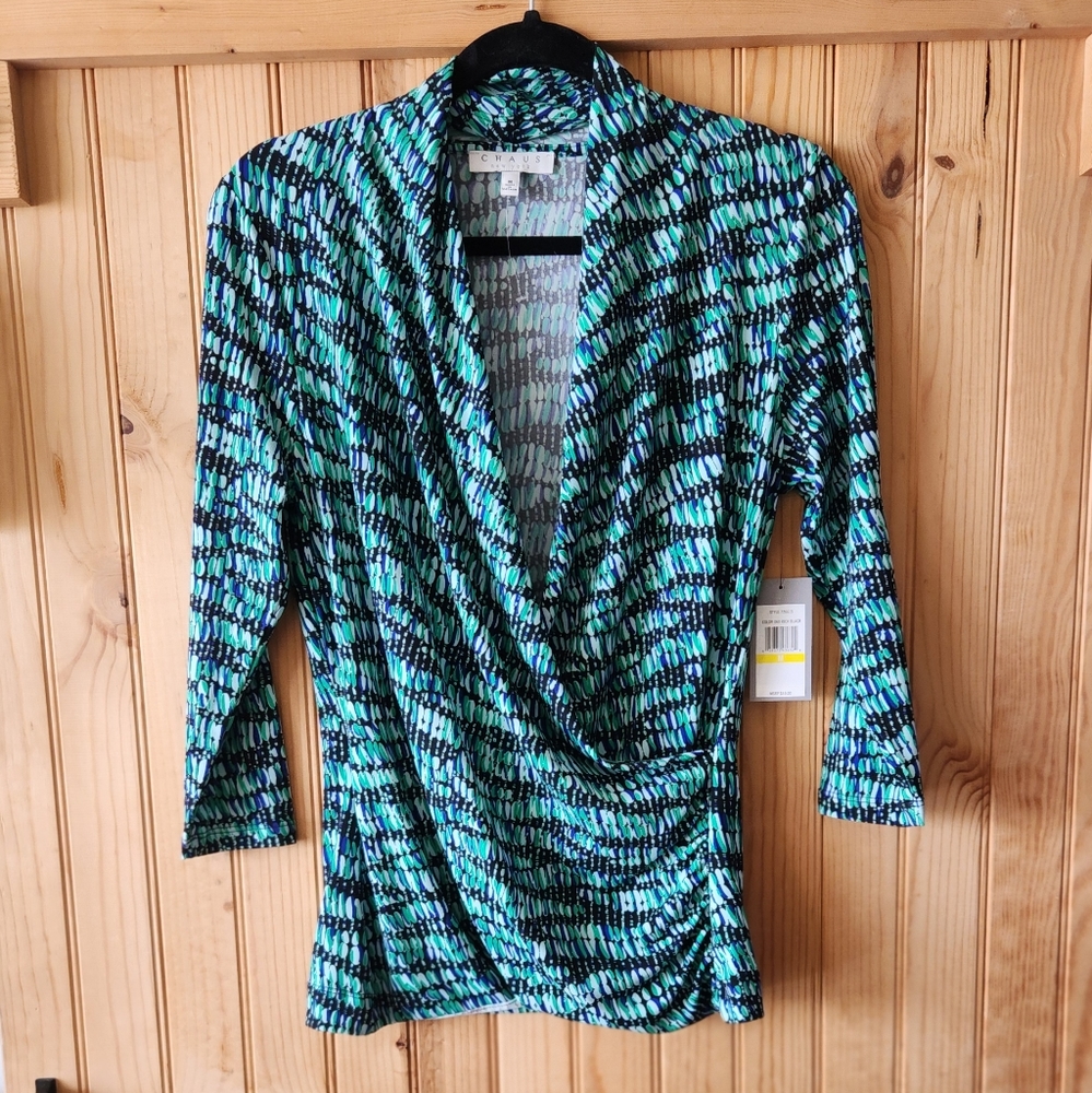 Chaus New York Roushed Blouse 3/4 Sleeve Size Medium